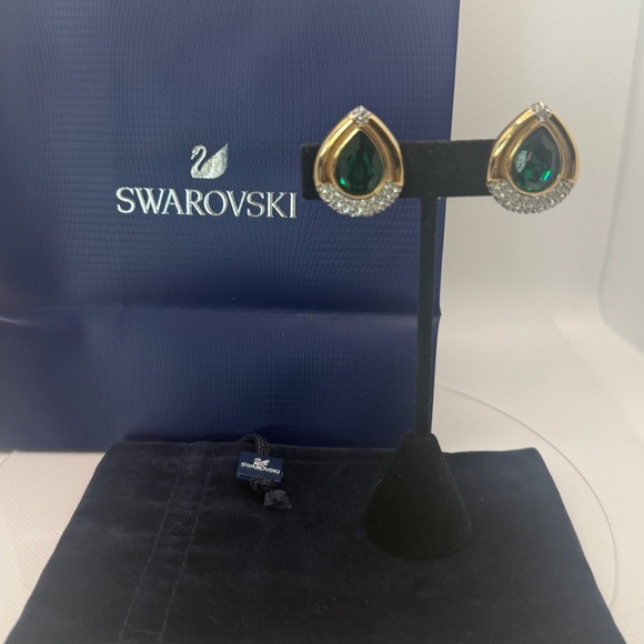 Vintage Gilt & Swarovski Crystal Chunky Teardrop Earrings by Swarovski, 1980s - Picture 3 of 7